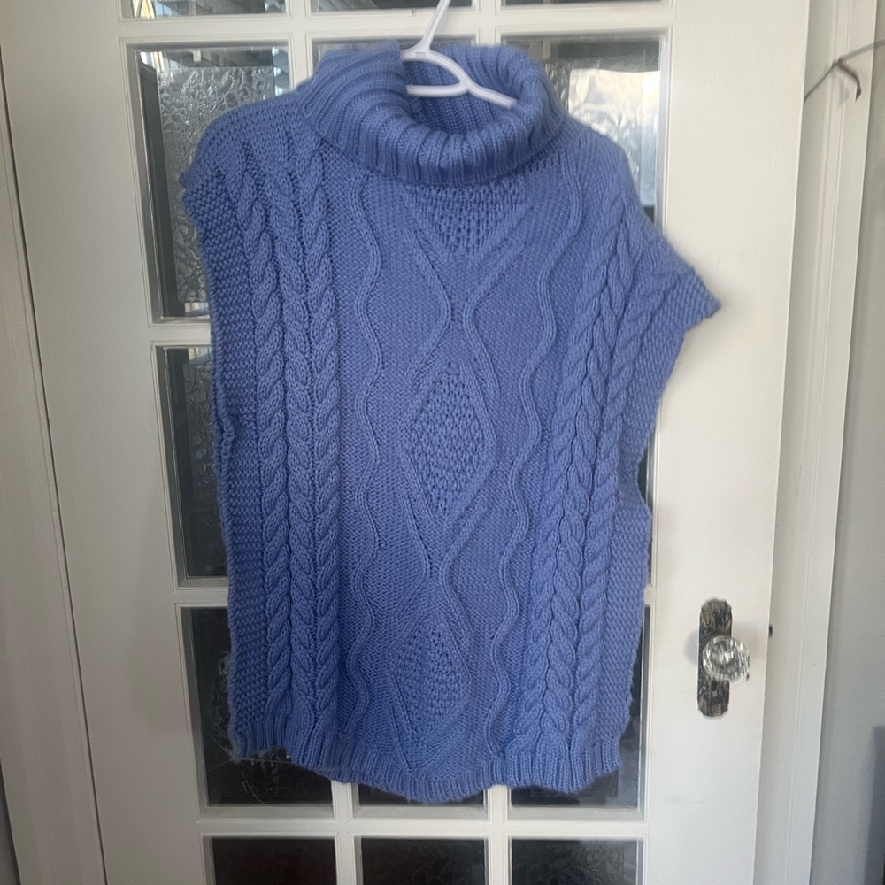 Cozy Blue Cable Knit Turtleneck Sweater Vest | Cozy Cottagecore | Size Large